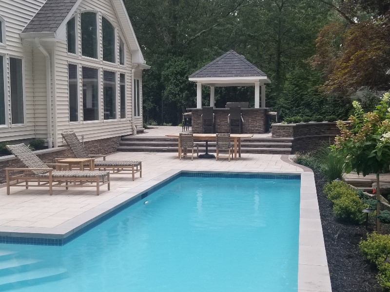 backyard pool patio with xl pavers